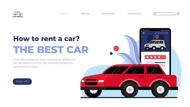 Vorlage für eine Landingpage für Autovermietungen