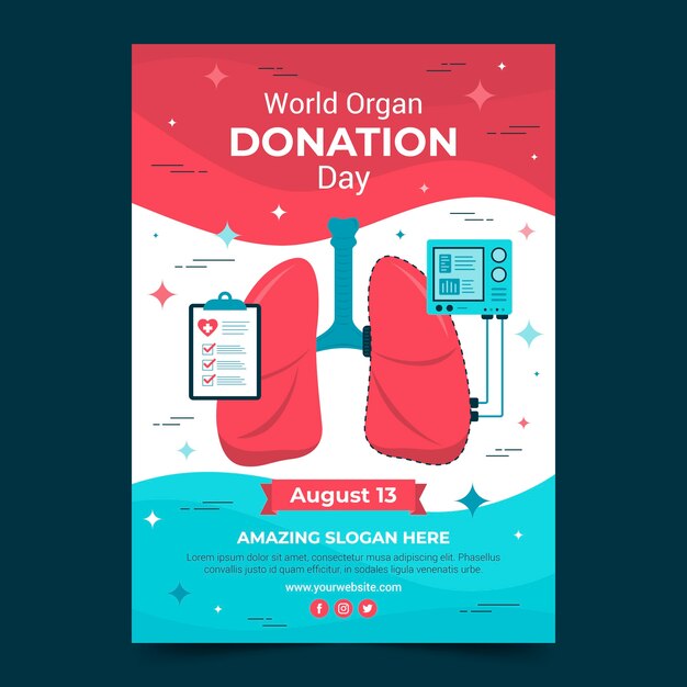 Vorlage für einen vertikalen Poster für den Welttag der flachen Organspende