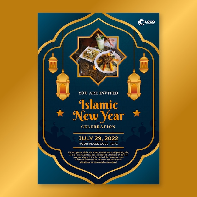 Vorlage für Einladungen zum islamischen Neujahr mit Farbverlauf