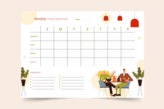 Vorlage für Essensplaner im flachen Design
