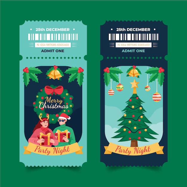 Kostenloser Vektor vorlage für flache weihnachtstickets