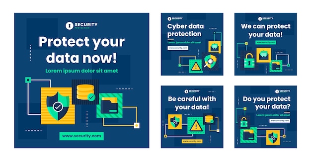 Vorlage für Instagram-Beiträge zum Datenschutz im flachen Design