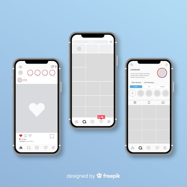 Kostenloser Vektor vorlage für instagram-fotorahmen auf dem smartphone