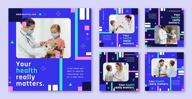 Kostenloser Vektor vorlage für instagram-posts im krankenhaus