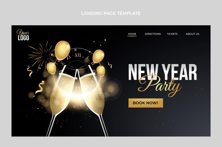Kostenlose Vektor vorlage für landingpages mit farbverlauf für das neue jahr
