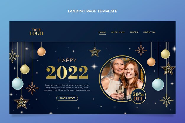 Vorlage für Landingpages mit Farbverlauf für das neue Jahr