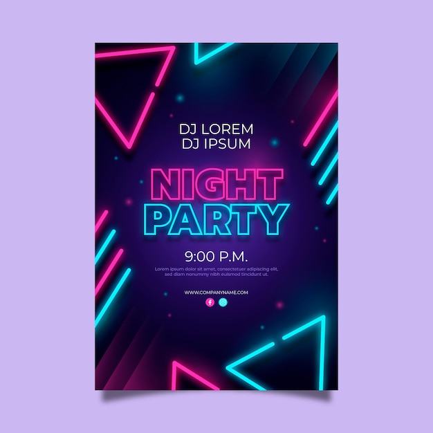 Kostenloser Vektor vorlage für neon-partyplakate