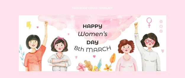 Vorlage für Social-Media-Cover für den internationalen Frauentag in Aquarell