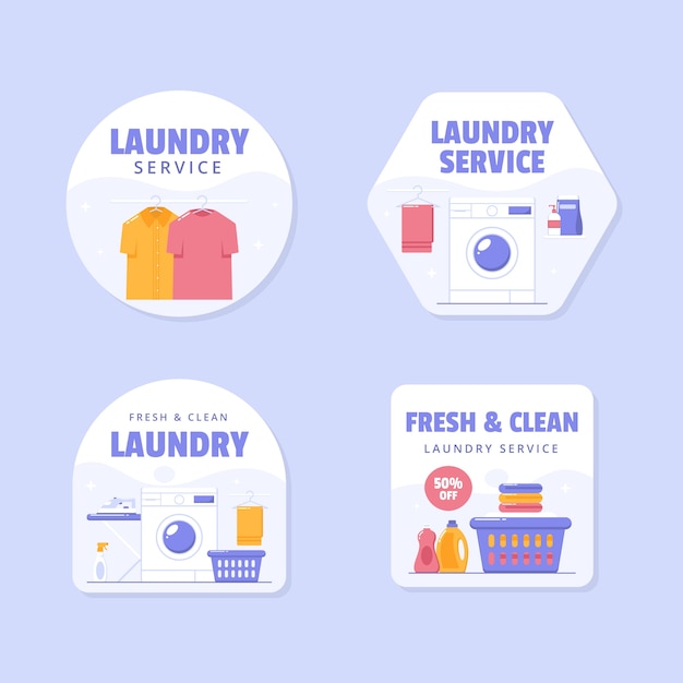 Kostenloser Vektor vorlage für wäscheservice-etiketten