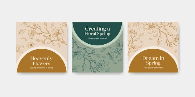 Vorlage mit spring line art konzept design aquarell banner