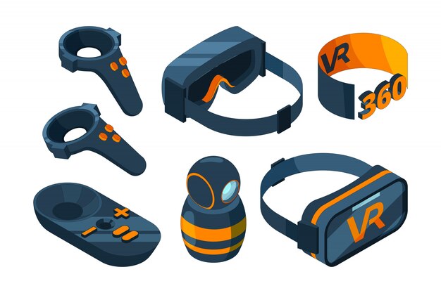 Vr Isometrische Symbol Tauchen Sie In Die Virtuelle Realitat Ein Und Erleben Sie 3d Bilder Von Spielgeraten Mit Helm Und Brillensimulator Premium Vektor