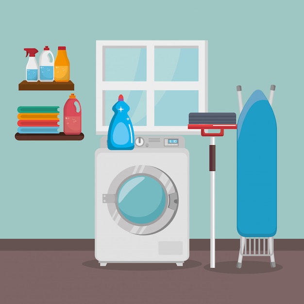 Kostenloser Vektor waschmaschine mit wäscheservice
