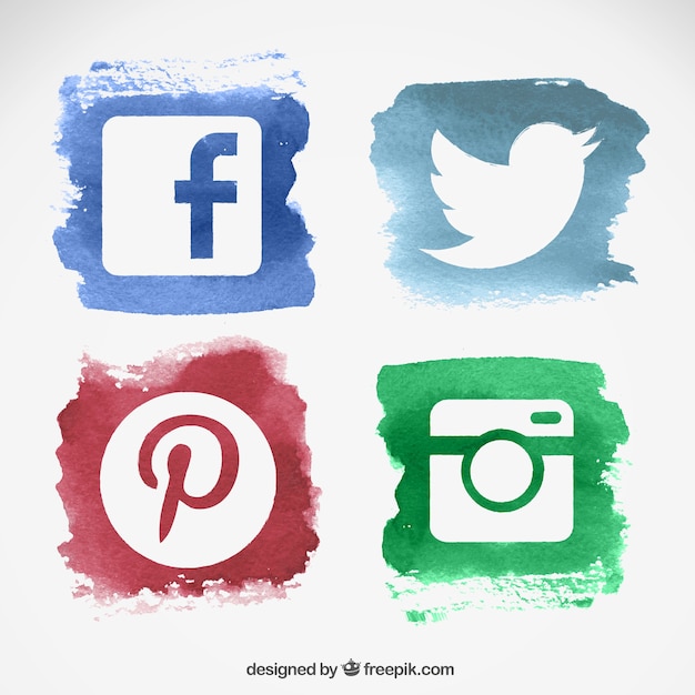 Kostenloser Vektor wasserfarbe auf social-media-logos