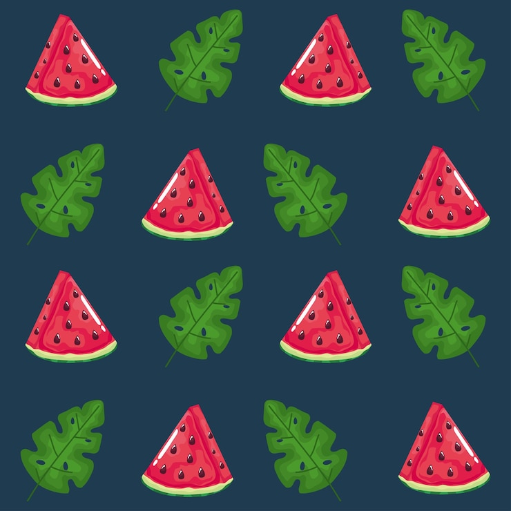 Kostenlose Vektor wassermelonenfrüchte und blattmuster