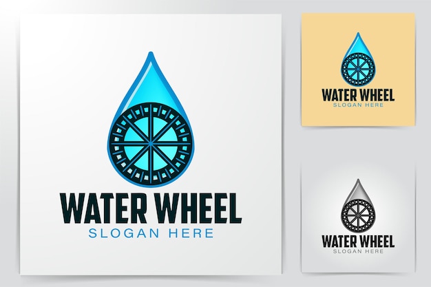 Wasserrad und öl, wassertropfenlogo-ideen. inspiration-logo-design. vorlage-vektor-illustration. isoliert auf weißem hintergrund