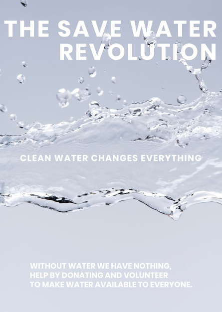 Kostenloser Vektor wasserschutzplakatschablone, vektorwasserhintergrund, der text der save water revolution