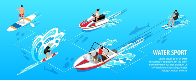 Wassersport Isometrisches Infografik-Set