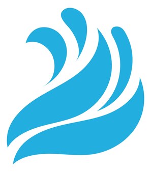 Wasserspritzer-symbol. blaue kurve mit flüssigkeitstropfen isoliert auf weißem hintergrund