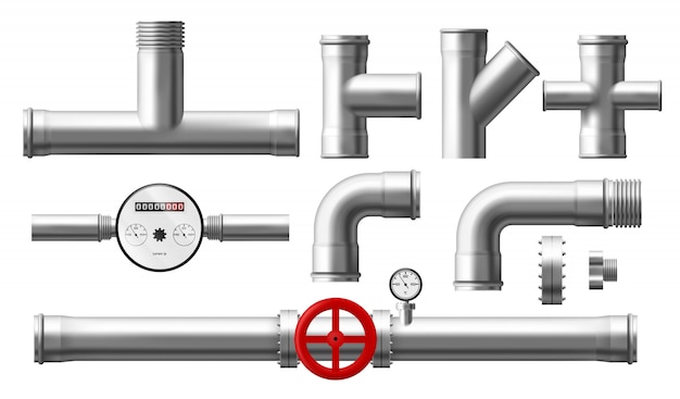 Kostenloser Vektor wasserzähler, druckregler, metallrohre