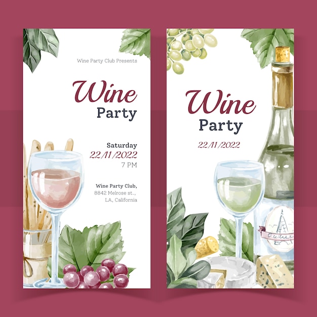 Kostenloser Vektor watercoler weinparty vertikale banner