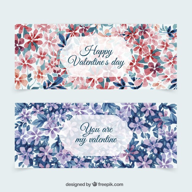 Watercolor floral valentine day-banner