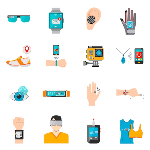 Kostenloser Vektor wearable technologie icons set