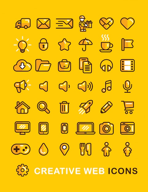 Web icons set lineare flache gliederung stil-ikone.