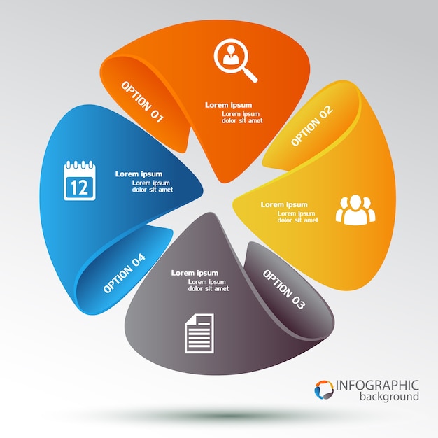 Web-infografik-vorlage mit buntem zyklusdiagramm, vier optionen und symbolen