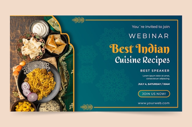 Kostenloser Vektor webinar-vorlage für indische restaurants mit farbverlauf