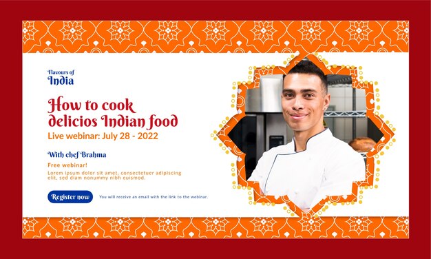 Webinar-Vorlage für indisches Restaurant mit flachem Design