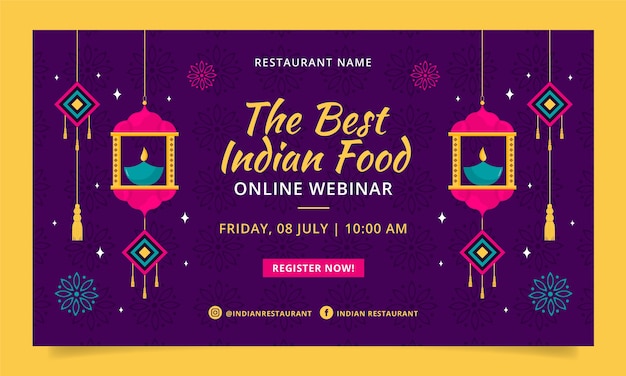 Webinar-Vorlage für indisches Restaurant mit flachem Design