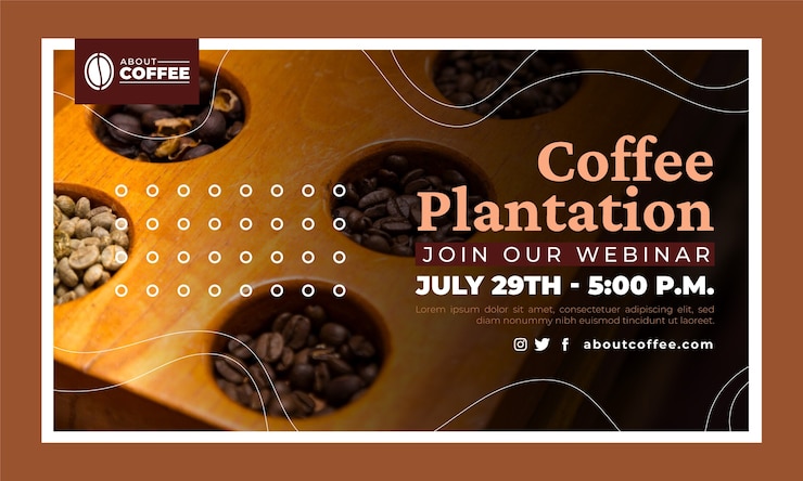 Kostenlose Vektor webinar-vorlage für kaffeeplantagen im flachen design