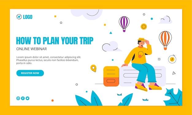 Kostenloser Vektor webinar-vorlage für reisebüros im flachen design