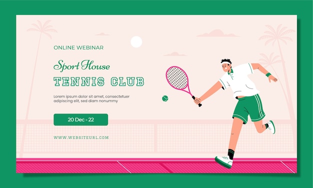 Kostenloser Vektor webinar-vorlage für tennisspiele im flachen design