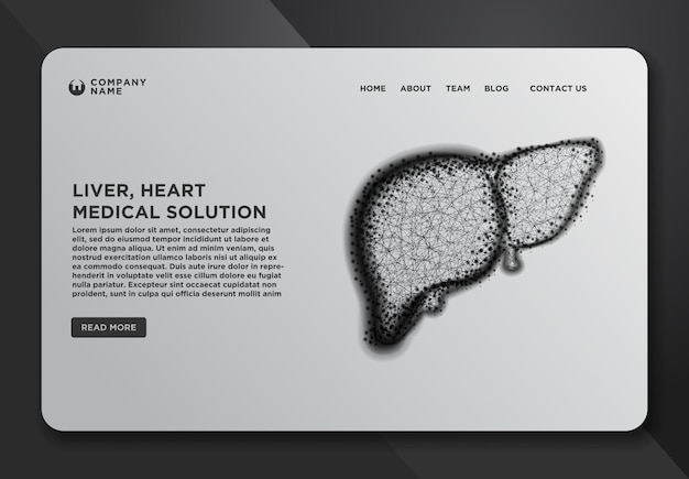 Webseiten-design-vorlagen-sammlung von leber-herz-anatomie des menschen medizinische lösung abstract wireframe aus punkt- und liniendesign