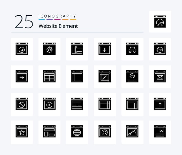 Kostenloser Vektor website element 25 solid glyph icon pack mit sicherheitsseiten-website-hacker-element