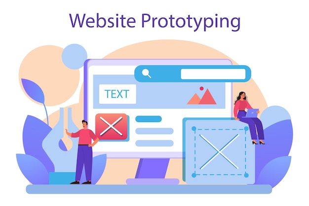Kostenloser Vektor website-prototyping webseitenmodellierung schnittstellenentwicklung brainstorming und kreatives ideenkonzept isolierte flache vektorillustration