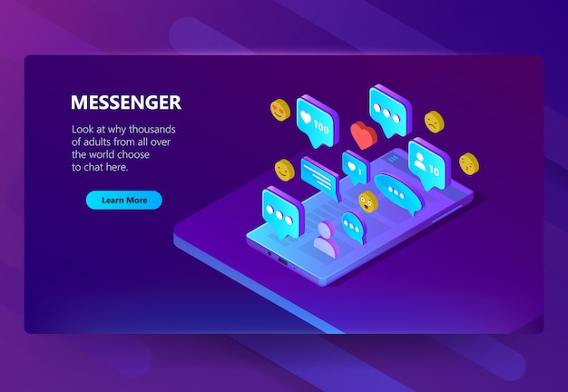 Kostenloser Vektor website-vorlage für messenger, chat