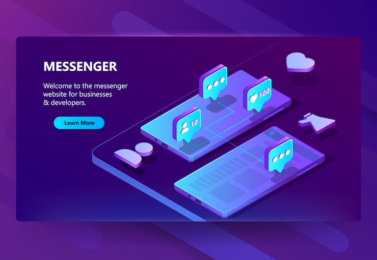 Kostenlose Vektor website-vorlage für messenger, online-chat