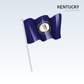 Wehende flagge des bundesstaates kentucky der vereinigten staaten von amerika auf grauem hintergrund