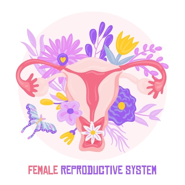 Kostenloser Vektor weibliches fortpflanzungssystem mit blüten