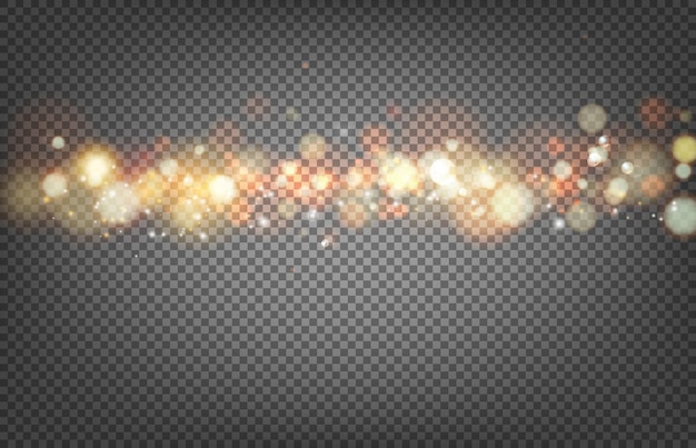 Weiches Bokeh und Licht. Glänzender Sunburst des Kreises Bokeh mit dem abstrakten Sonnenscheinlicht und dem transparenten Hintergrund. Abstrakter Vektorhintergrund. Goldschablone über schwarzem Hintergrund mit goldenen Funken.