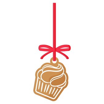 Weihnachten festliche cupcake lebkuchenplätzchen bedeckt von weißer zuckerglasur mit rotem band. frohe weihnachten und ein glückliches neues jahr-konzept.