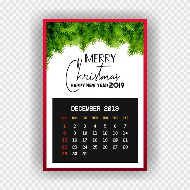 Weihnachten Frohes neues Jahr 2019 Kalender Dezember