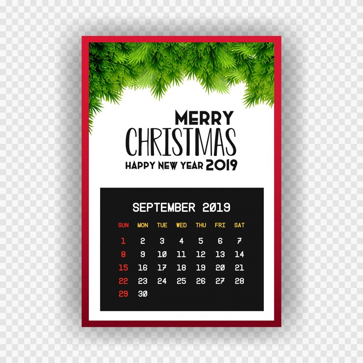 Kostenlose Vektor weihnachten frohes neues jahr 2019 kalender september