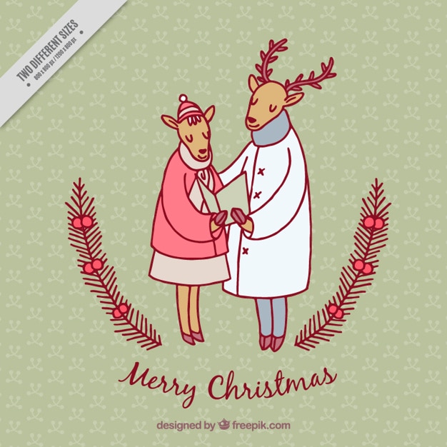 Kostenlose Vektor weihnachten hintergrund der hand gezeichnet rentiere