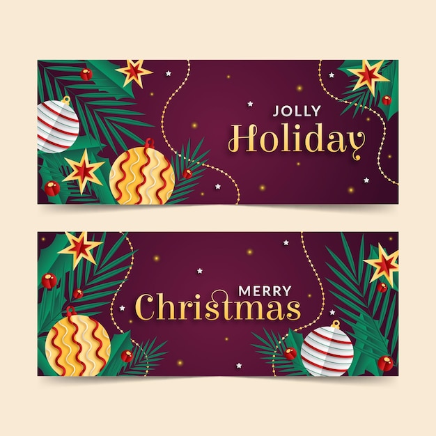 Weihnachten horizontale Banner im Papierstil eingestellt