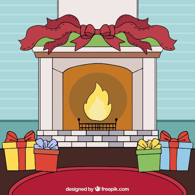 Kostenloser Vektor weihnachten kamin hintergrund