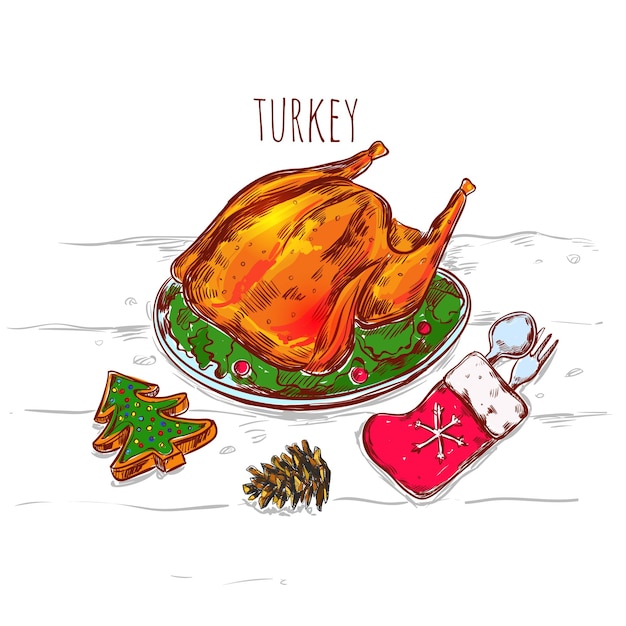 Kostenloser Vektor weihnachten türkei skizze illustration