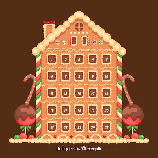 Weihnachts-adventskalender mit lebkuchenhaus-design